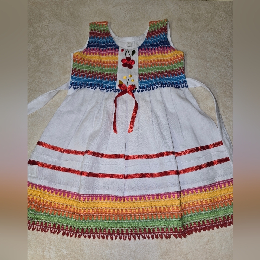 Handmade Rainbow Mexican Embroidered Dress